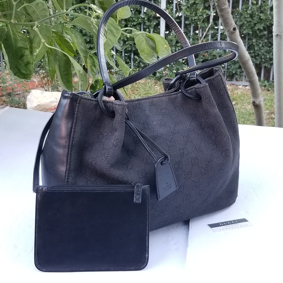 Lovely vintage Gucci GG  dark canvas with leather trim tote handbag - Picture 6 of 16